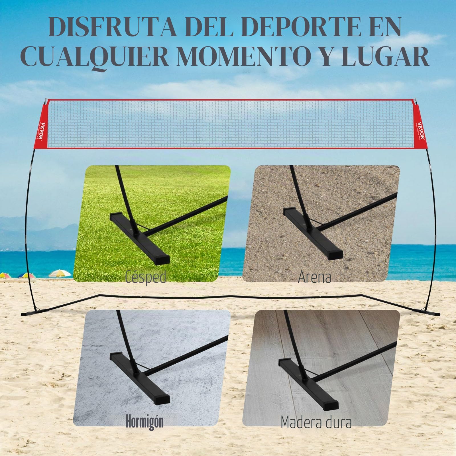 VEVOR Red de Entrenamiento de Voleibol Independiente para Uso Interior o Exterior, Sistema de Red portátil de Altura Ajustable con Bolsa de Transporte, para Golpear Ejercicios de Servicio