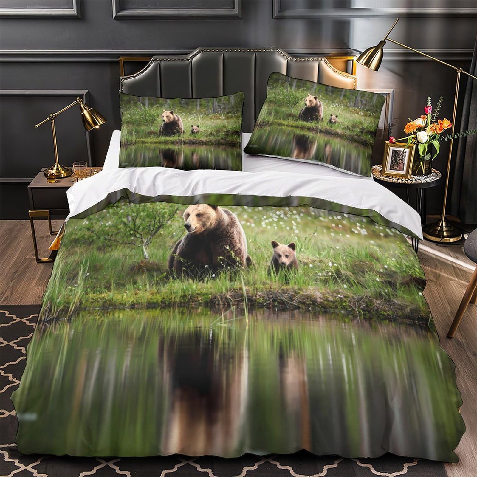 Housse de couette ours sauvage 3D pour transformer l'ambiance d'une chambre d'homme moderne
