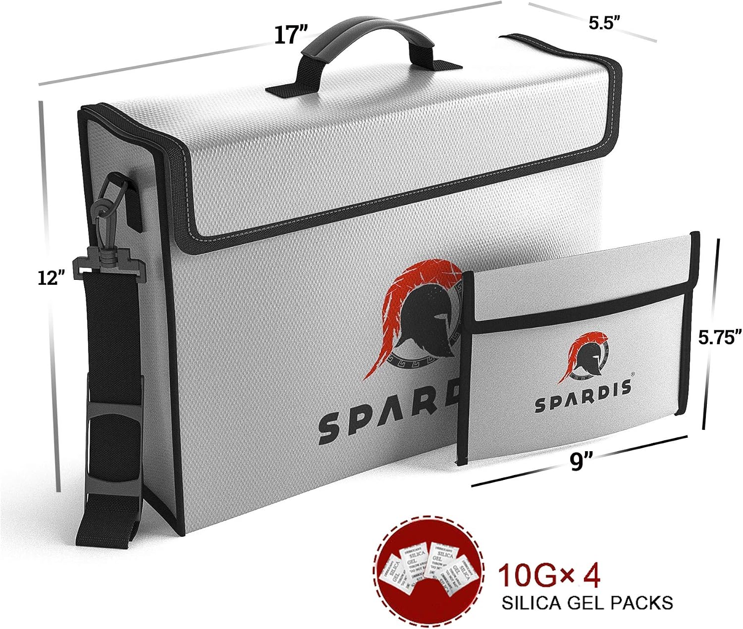 Spardis Fireproof Waterproof Document Bag XXL Jumbo (17” x 12” x 5.5”) with Locking Zipper, Inner Pockets and Bonus Fire Resistant Money Bag – Fire Resistant Document Bag up to 2100F