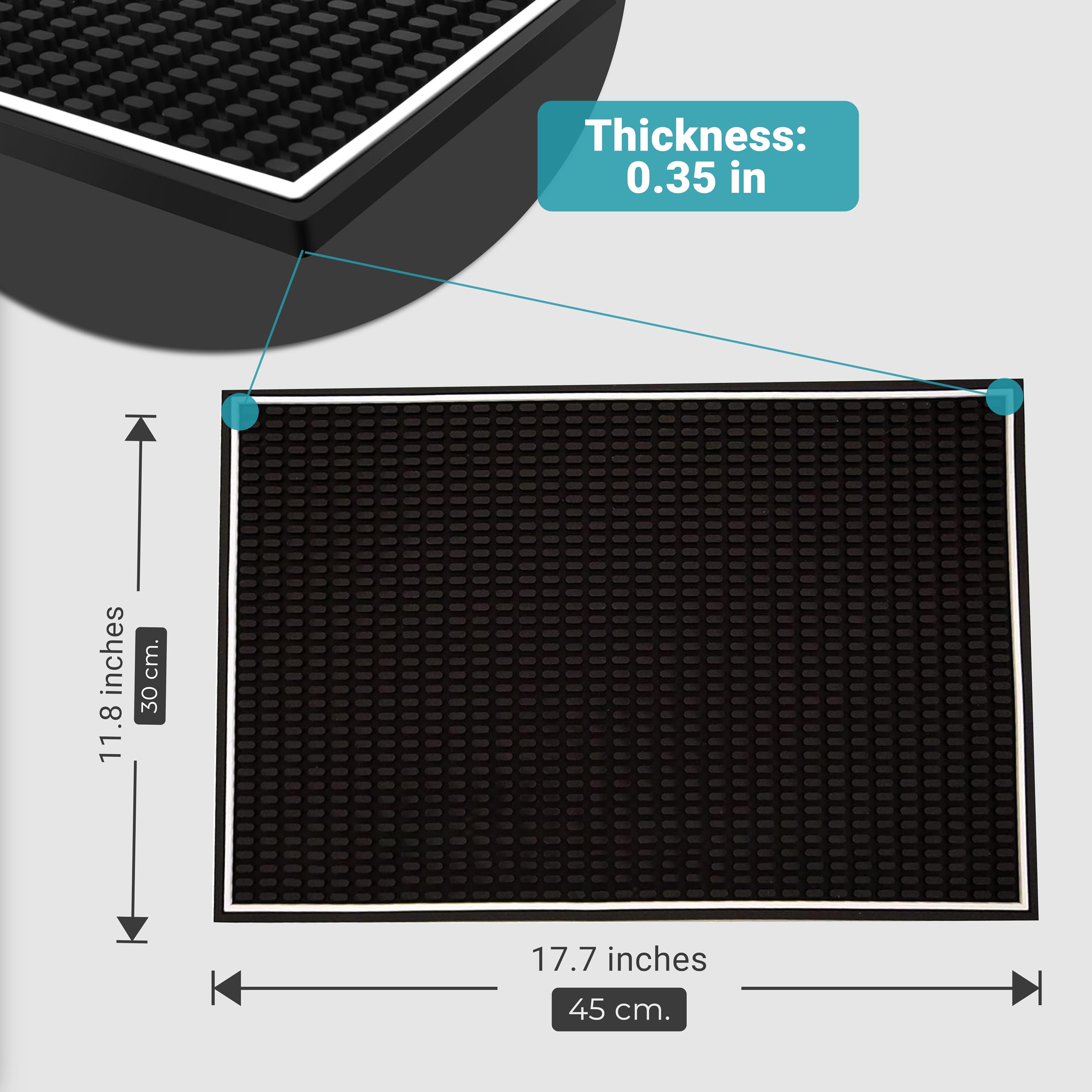 Bar Mat, 18 x 12 Rubber Coffee Bar Mats for Countertop, Bartending, Home Use, Spill Protection and Coffee Stations, Ideal Matt for Cocktail, Whiskey and Espresso
