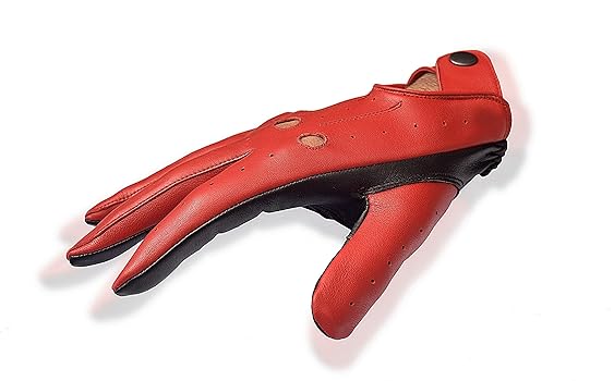 Men's Two-Tone Unlined Leather Driving Gloves in Red and