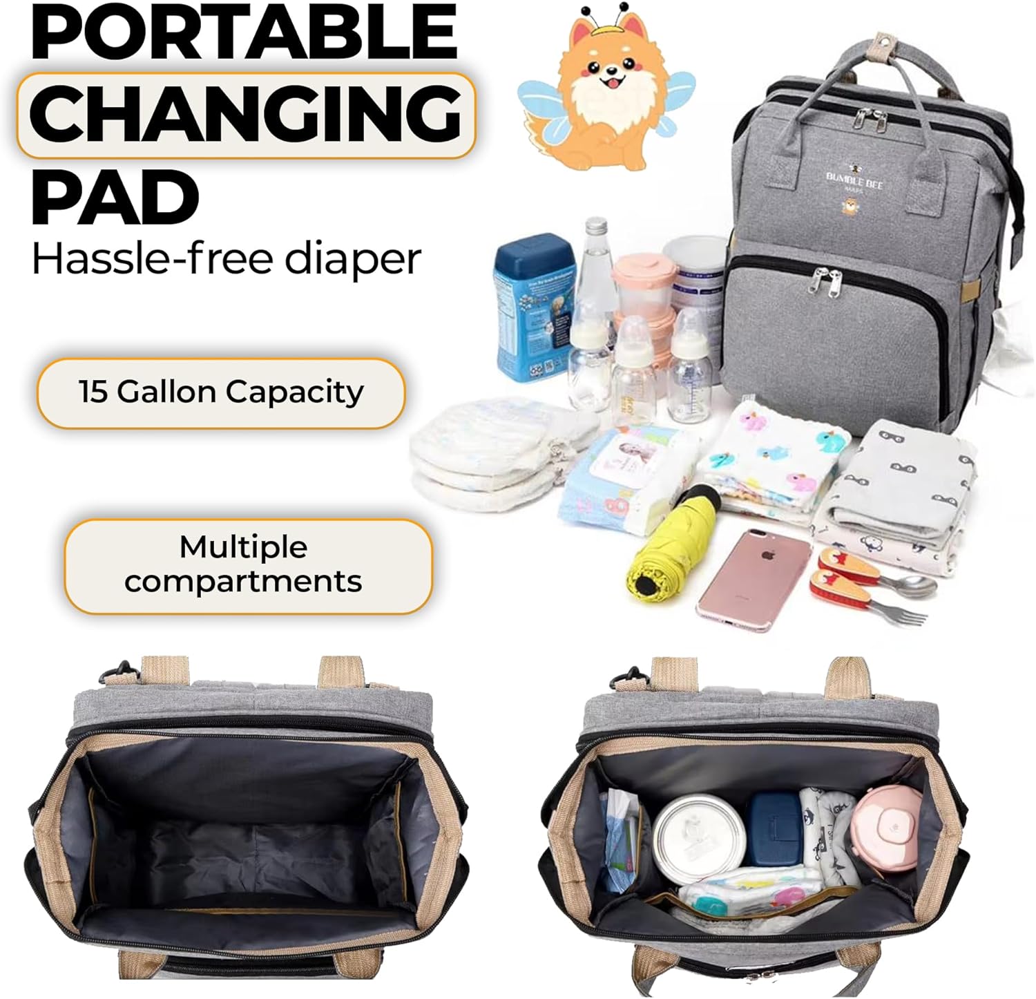 Premium Diaper Bag with Changing Station Baby Essentials Travel Backpack for Baby Girl & Boy Newborn Essentials, Ideal Gift for Baby & Registry Search Item (Gray) - Image 4