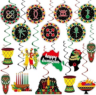 Kwanzaa Decorations 15 PCS Kwanzaa Hanging Swirls Decorations kwanzaa Decorations for Home Happy Kwanzaa Cutouts Kinara Cards Decorations for Home Office Classroom Kwanzaa Ornaments Hanging Decors