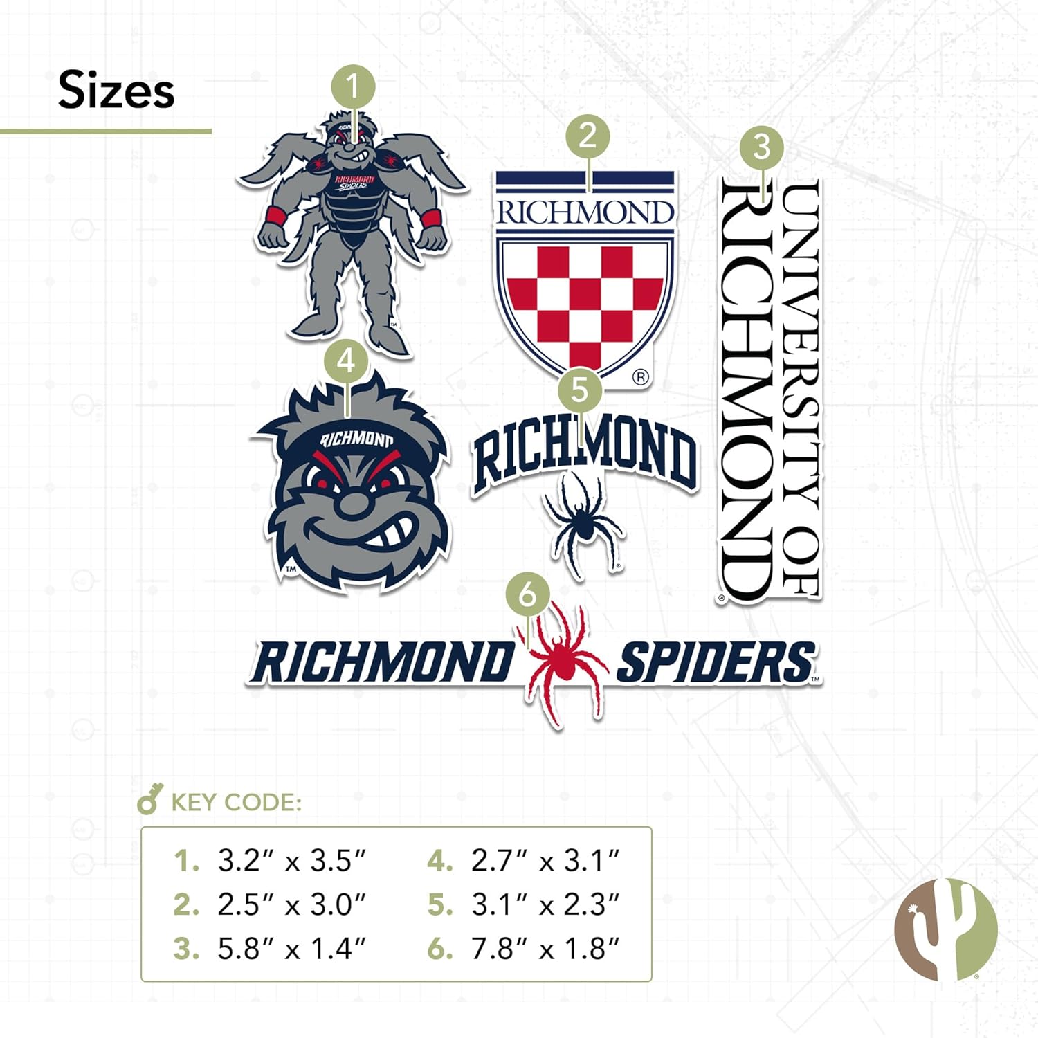 Desert Cactus University of Richmond Sticker Spiders URr Vinyl Decals Laptop Water Bottle Car Scrapbook Sheet T2 (Type 2-3) - Image 3
