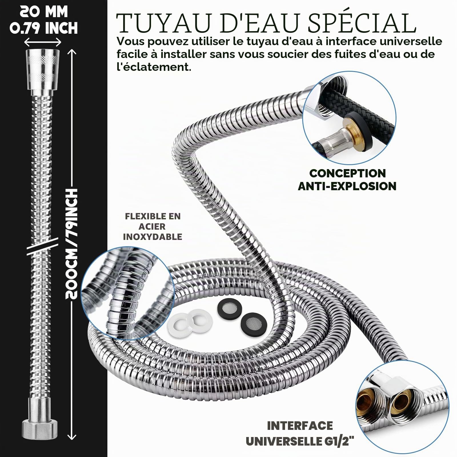 Pommeau de Douche Anti Calcaire avec 15 Étapes Filtre et Tuyau 2M Pomme de Douche Économie D'eau Haute Pression Douchette Douche Salle de Bain Filtrant avec 3+1 Types de Jets et Bouton D'arrêt(Argent)