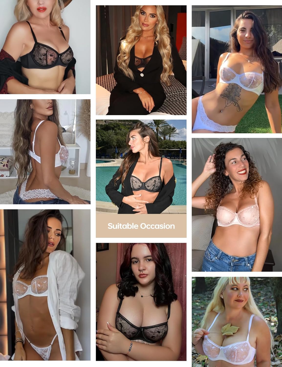 Wingslove Women's Sexy Lace Bra Sheer Balconette Bralette See-Through Bras Embroidered Unlined Underwire - Image 3