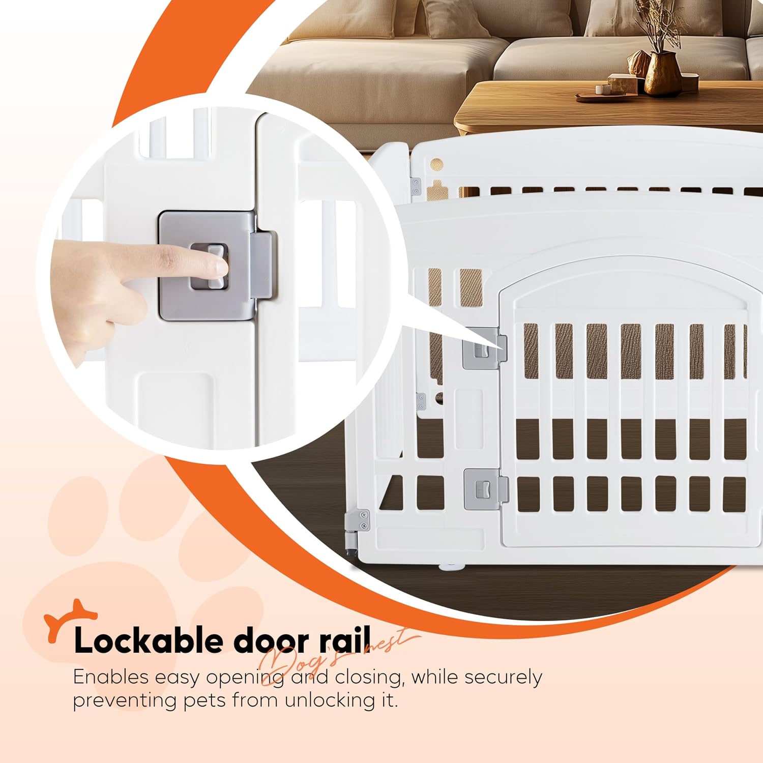 HealSmart 24 Inch 4-Panel Pet Playpen, Sturdy Dog Playpen with Safety Locking Door, Foldable & Portable Design for Puppies, Small & Medium Dogs, White