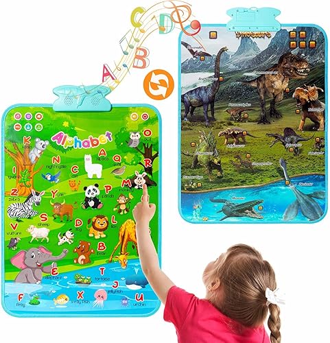 Gráfico electrónico interactivo del alfabeto 2 en 1 sonido mejorado en póster de aprendizaje ABC de doble cara para niños pequeños animales