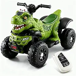 Quadriciclo Elétrico Infantil 6V com Controle Remoto, +3 Anos, Design Temático Dinossauro Raptor, Autonomia até 2h, Uso em Calçadas e Quintais, Certificação INMETRO