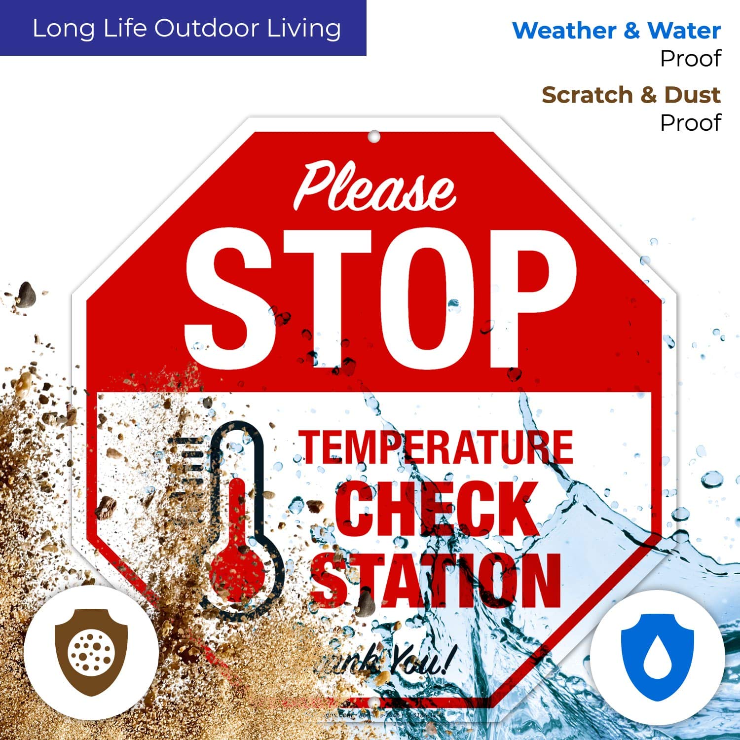 Getue Stop Temperature Check Station Sign, Social Distancing Sign, 12x12 Inches, Rust Free .040 Aluminum, Fade Resistant, Easy Mounting, Indoor/Outdoor Use, Made in USA by SIGO Signs