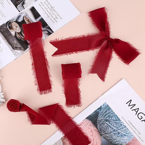 Miniatura 5 de 3 rollos de cinta de gasa de 1.5 pulgadas x 5.5 yardas, cinta de seda colorida hecha a mano con flecos para bodas, envolturas, bricolaje, decoración