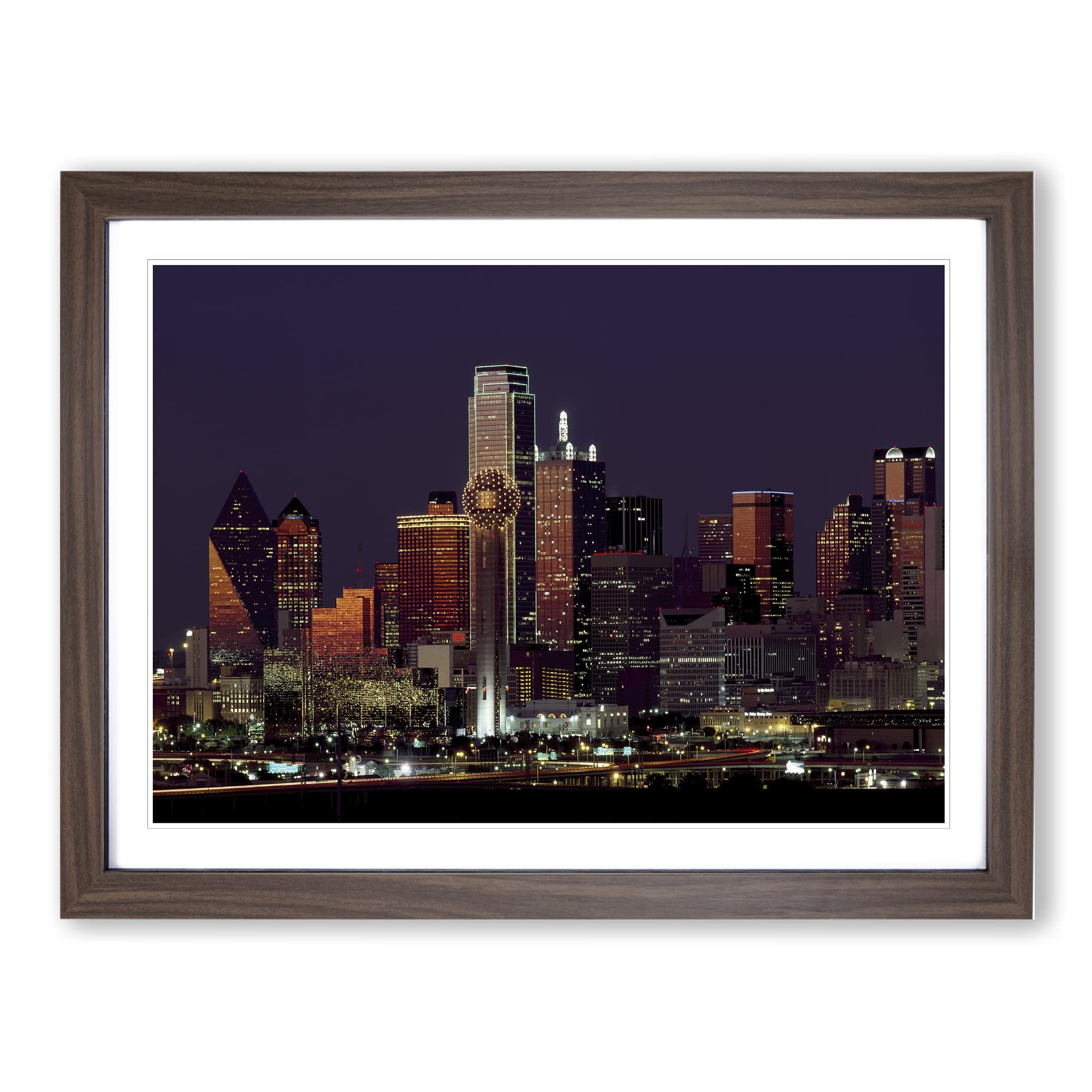 Texas Dallas Skyline USA Modern Framed Wall Art Print, Ready to Hang Picture for Living Room Bedroom Home Office Décor