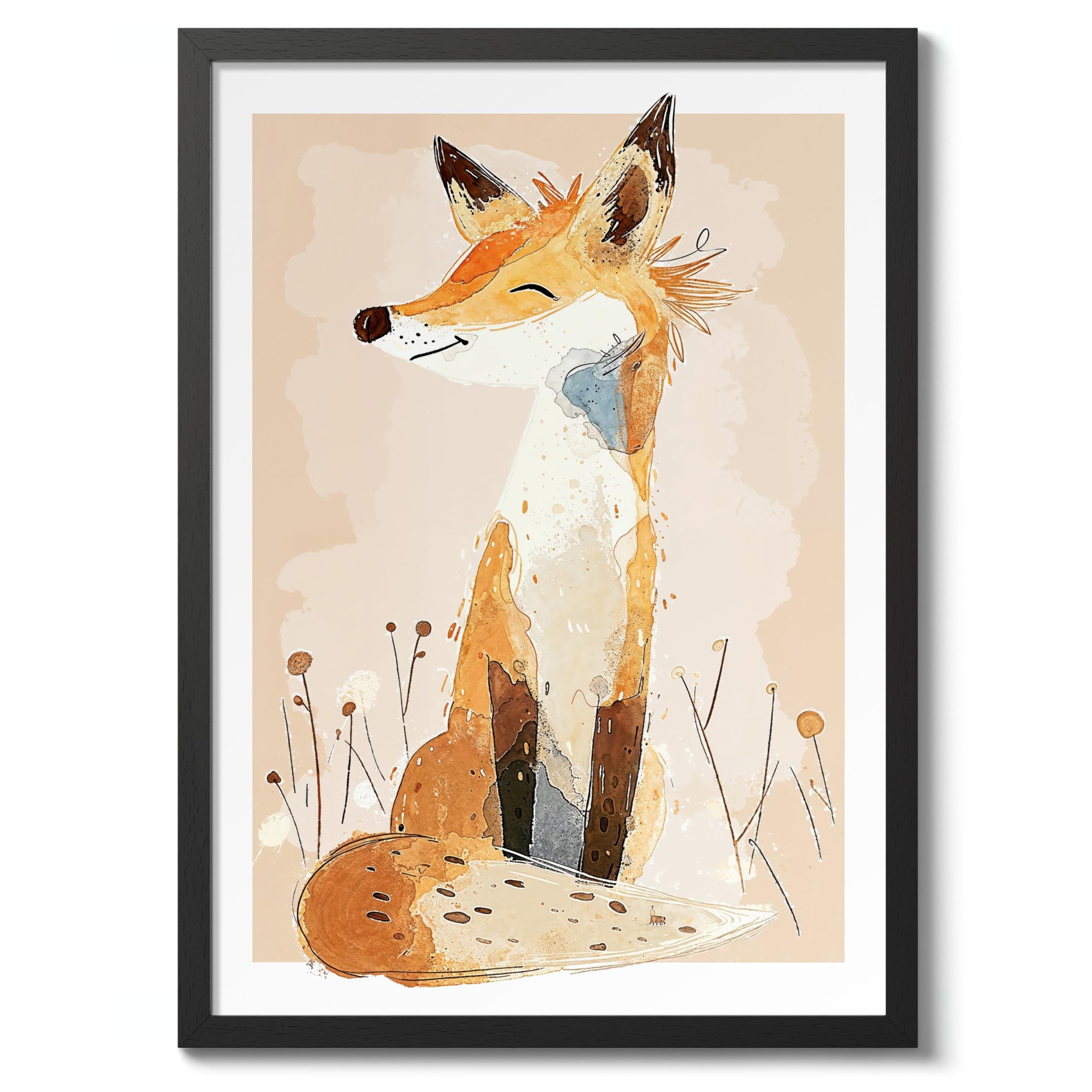 Fox Animal Nursery Prints, Baby And Kids Wall Art Bedroom Decoration, Archival Matte, A4 (Black Frame) - 29.7x21cm โ image 1