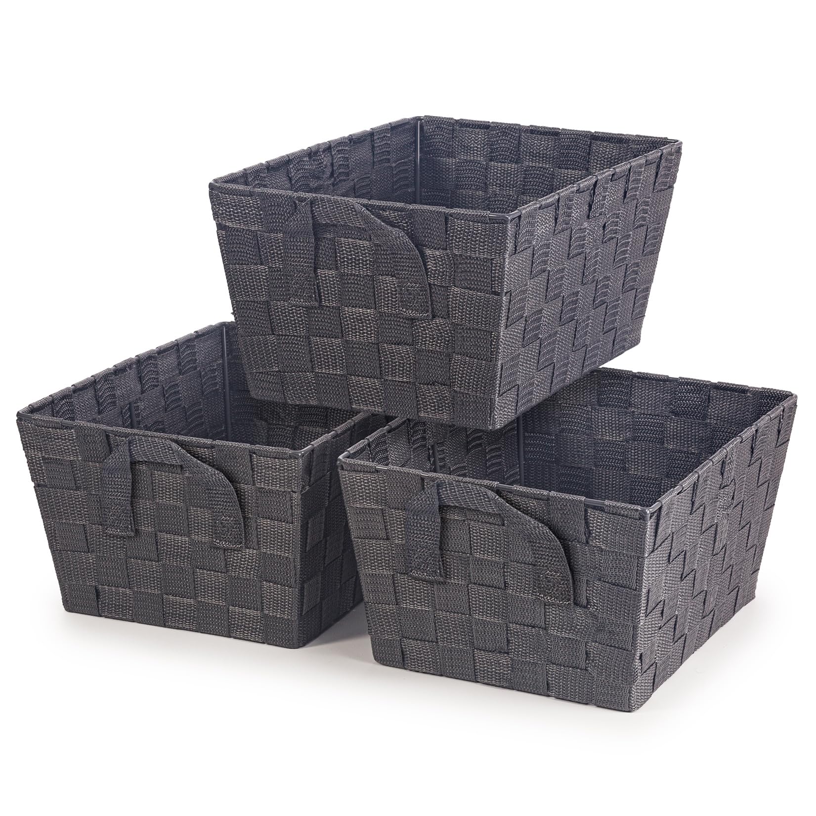 Ehc Grey Storage Baskets Set Of 3, Storage Baskets For Shelves, Storage Boxes Storage Organiser Hamper Basket,