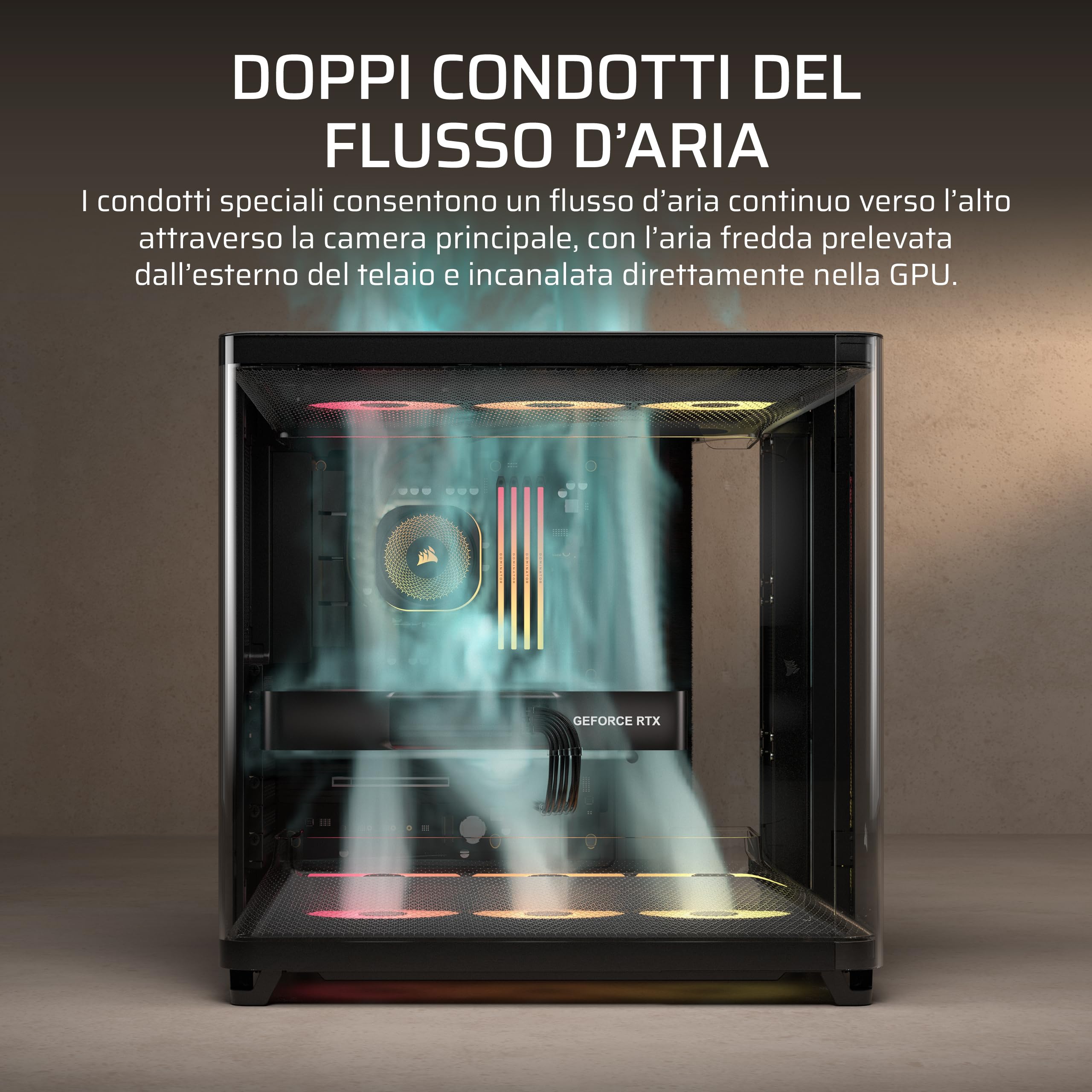 CORSAIR AIR 5400 RS-R ARGB Case PC Panoramico Mid-Tower – Nero | A Tripla Camera, 3 Ventole RS120-R ARGB Rotazione Inversa, Condotti Silenziosi ad Alto Flusso, Supporto Scheda Madre Inverso