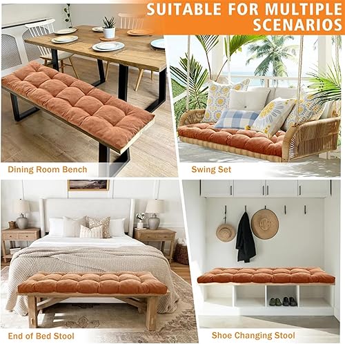 Miniatura 7 de Cojines de banco personalizados, cojín de banco antideslizante de 4 pulgadas de grosor para muebles de interior, cojines de asiento de columpio para