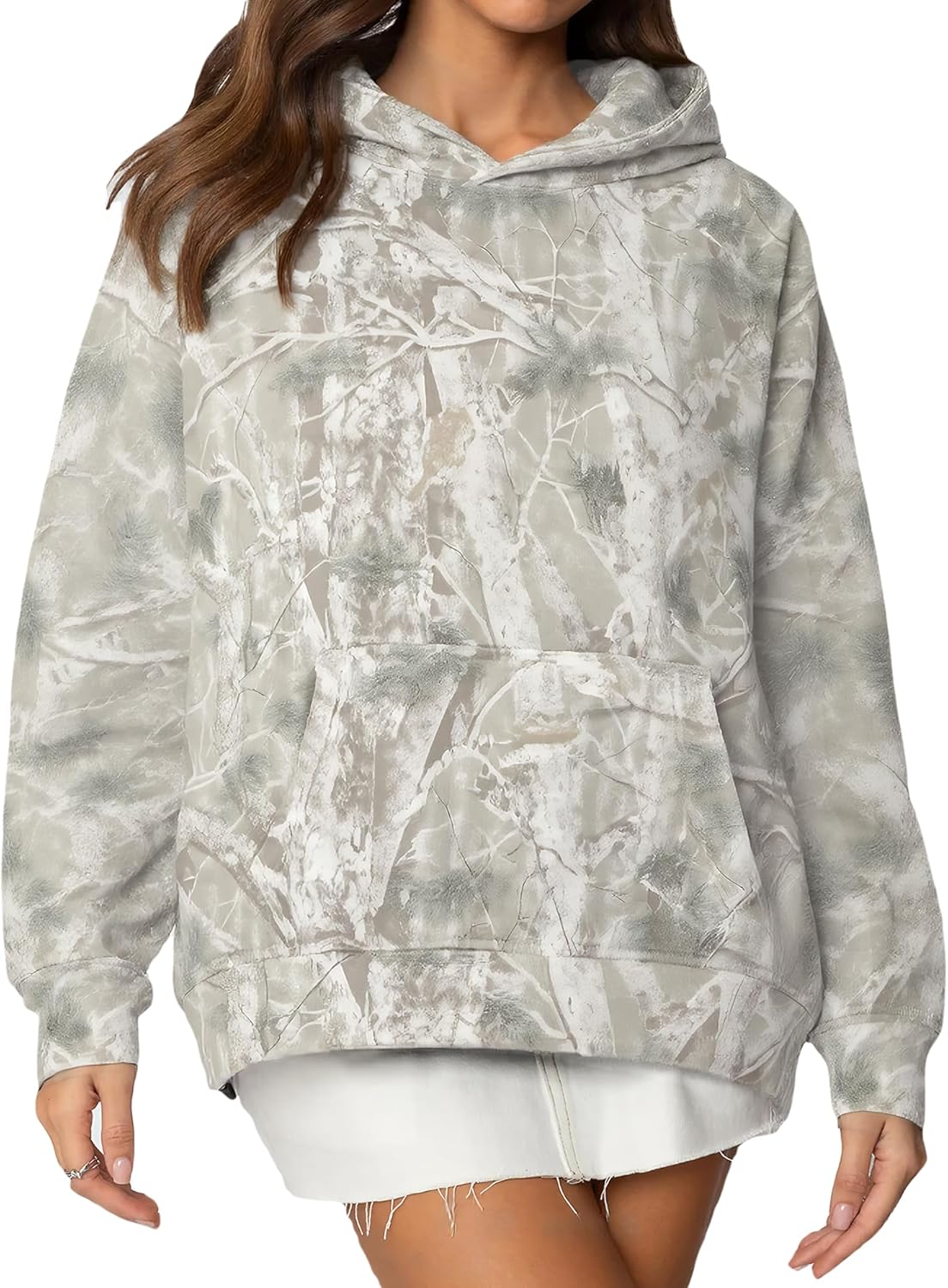 Anoumcy Camo Hoodie Womens Maple Leaf Fleece Hooded Sweatshirt Oversized Camouflage Hoodies For Women Trendy