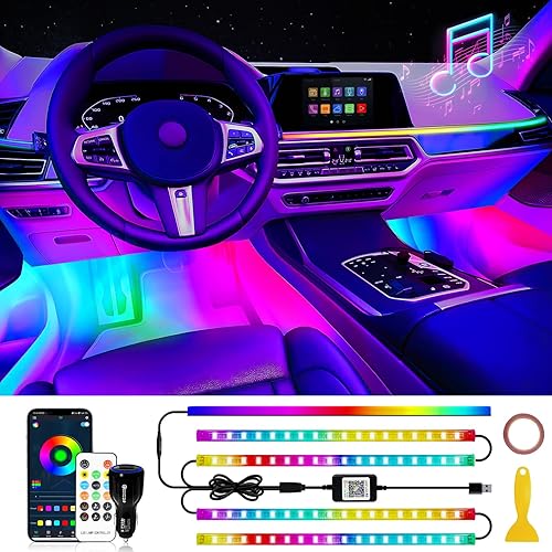 Luz LED para interior de automóvil, RGB Dreamcolor interior de sincronización de música, tira de luz para debajo del tablero, tira de luz acrílica