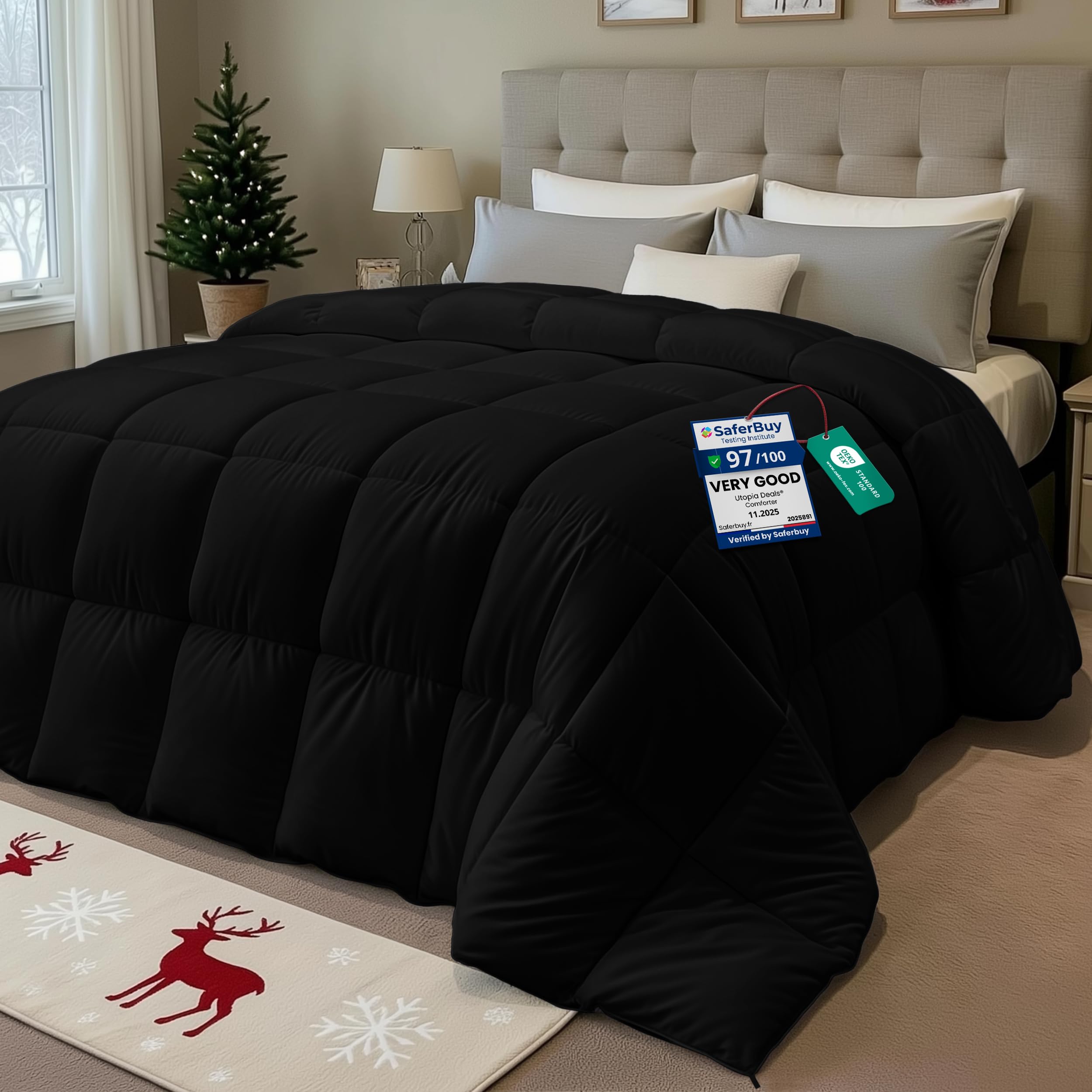 Utopia Bedding Comforter Duvet Insert, Quilted Comforter with Corner Tabs, Box Stitched Down Alternative Comforters (Black, King UK)