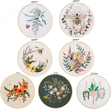 Santune 6 Pack Embroidery Kit for Beginners,Needlepoint Cross Stitch Kits for Adults,Needle Point Sets with Bee Flower Pattern Stitch Video Tutorial