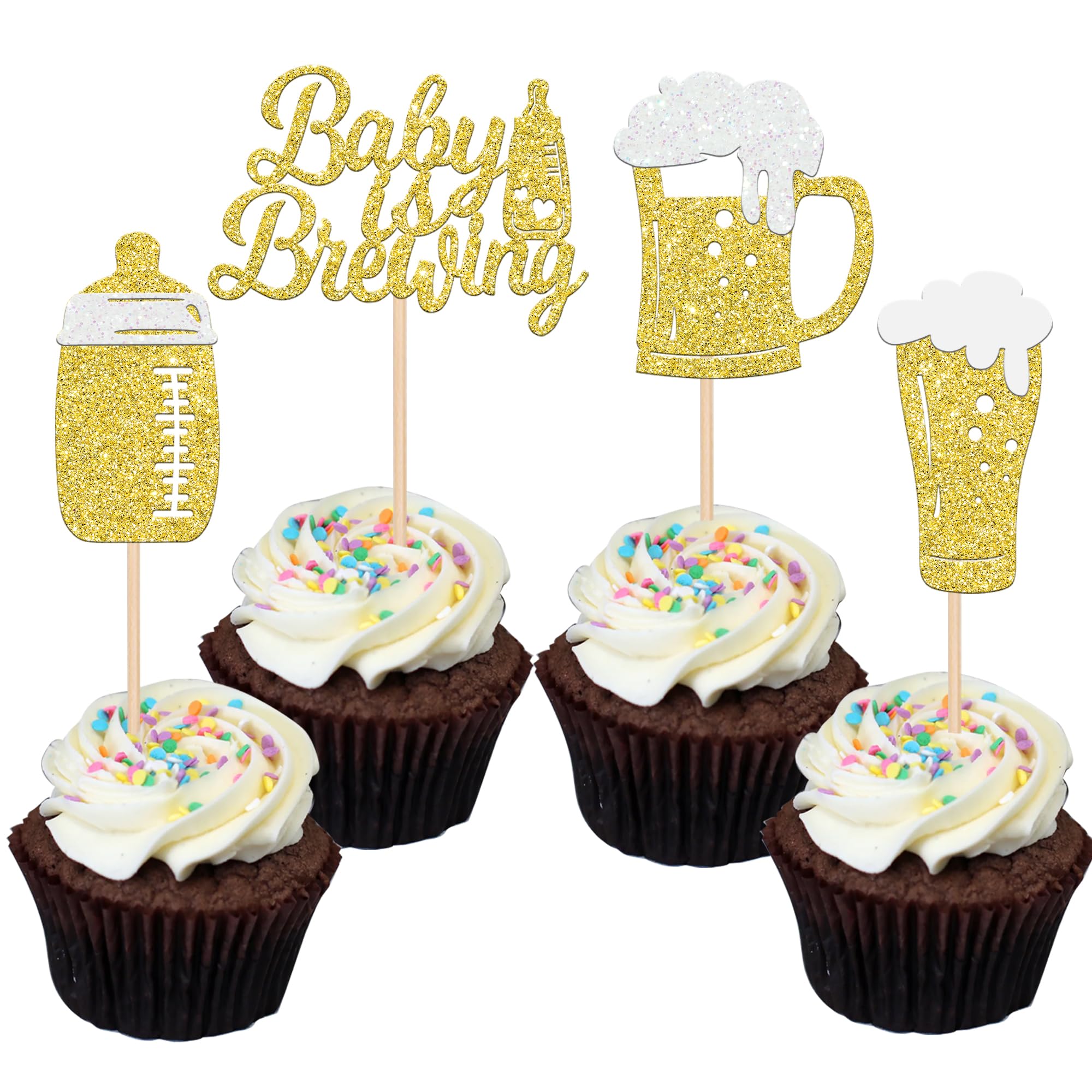 24 Stück Baby-Shower Cupcake-Topper – Glitzernde Babyflaschen & Bierbecher, Für Kuchen-Deko, In Blau