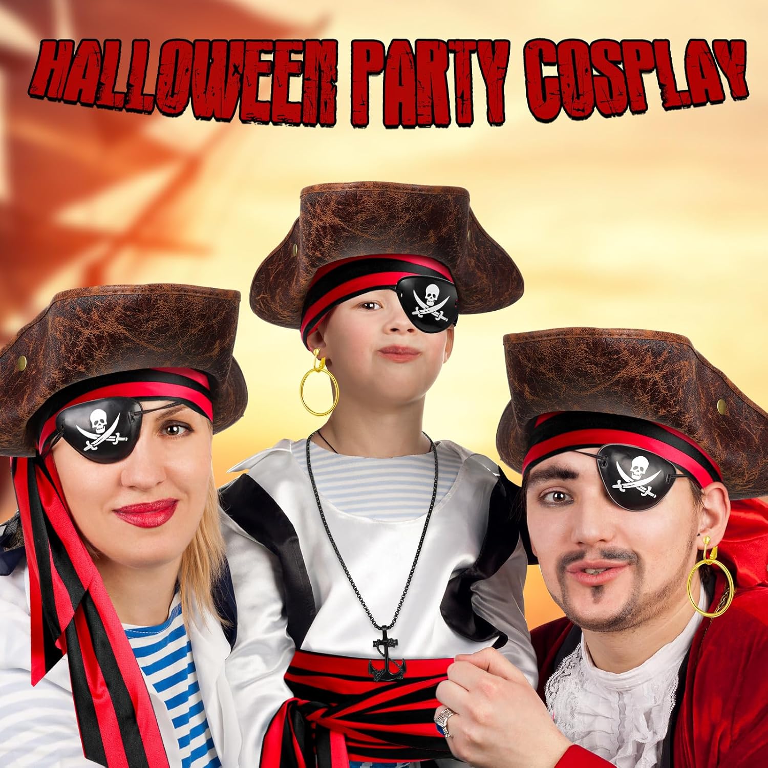 Capoda 6 Pcs Pirate Costume Accessories Set for Women Men Adult Pirate Outfit Cosplay (Black and Red) - Image 7