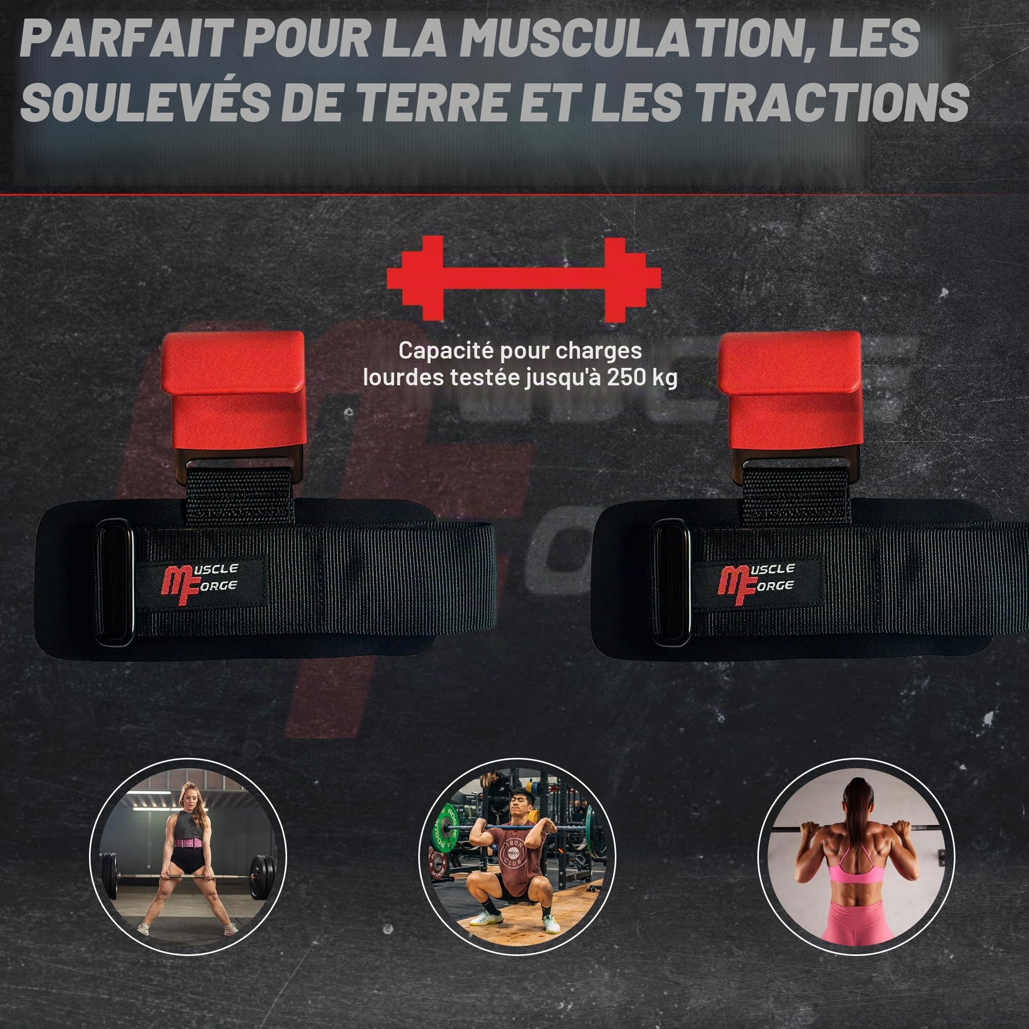 Crochet Musculation - Sangle Musculation Poignet Crochets Haltérophilie - Néoprène Rembourré Support Levage Traction Tirage Powerlifting 8mm, 2 Pièces