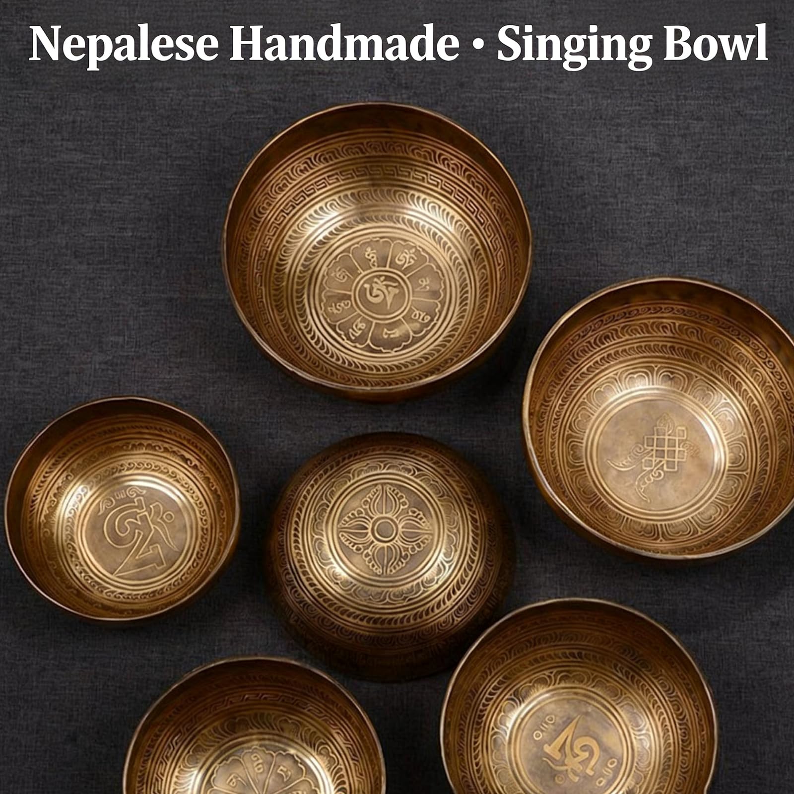 Campana tibetana, Set di Campane tibetane Fatte a Mano, Confezione da 3 Istruzioni, Ornamento Spirituale for Cuscino con Martello(10.5cm)
