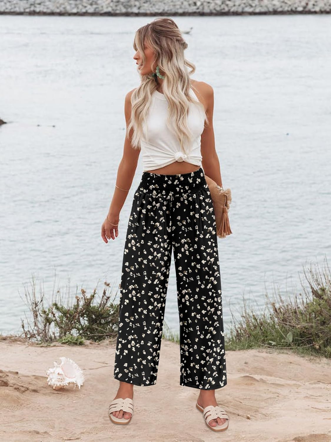 Angerella Women's Wide Leg Pants Casual High Waisted Palazzo Pants Summer Flowy Beach Lounge Trousers with Pockets - Image 2