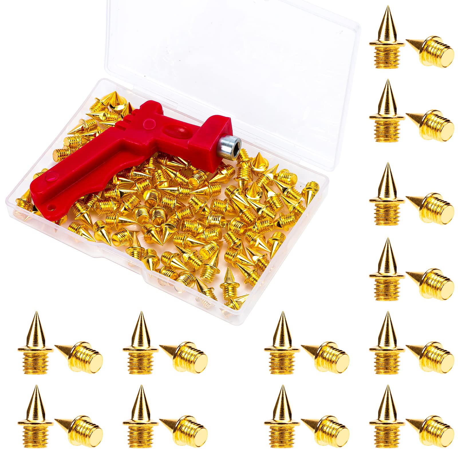 VIDELLY100 Pieces Spikes for Track Shoes,1/4 Inch Track Spikes,Steel Track and Cross Country Spikes Golf Shoe Spikes with Spike Wrench,Replacement Spikes for Running,Hiking,High Jumping,Cross Country