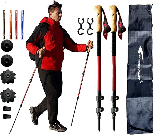 Miniatura 12 de Bastones de trekking – Aluminio ligero 7075 con cerradura abatible y accesorios todo terreno – Par de 2 bastones para senderismo con agarre de