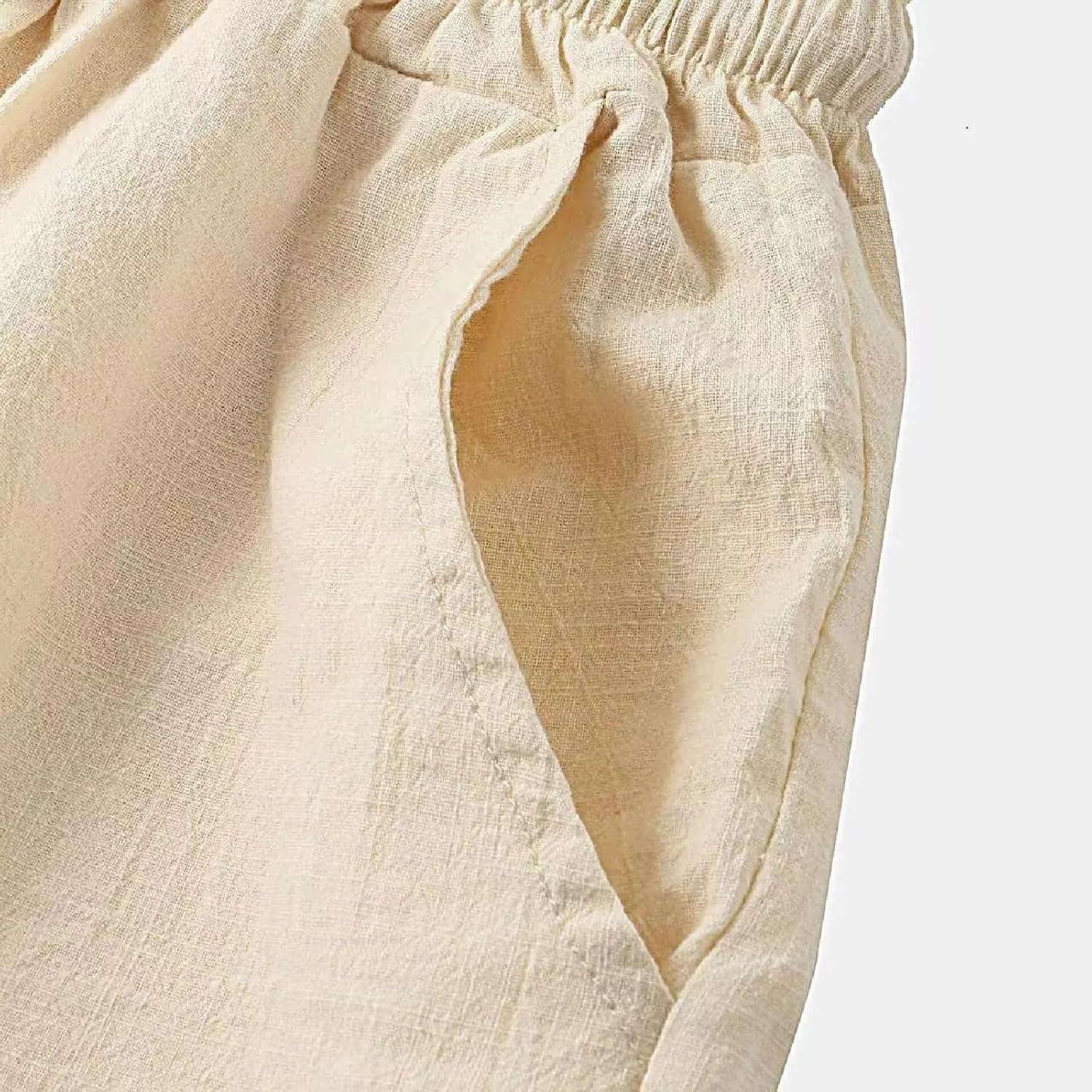 Men's Cotton Linen Summer Solid Color Shirt And Shorts Set Casual Loose Fit Lightweight Outfit For Beach