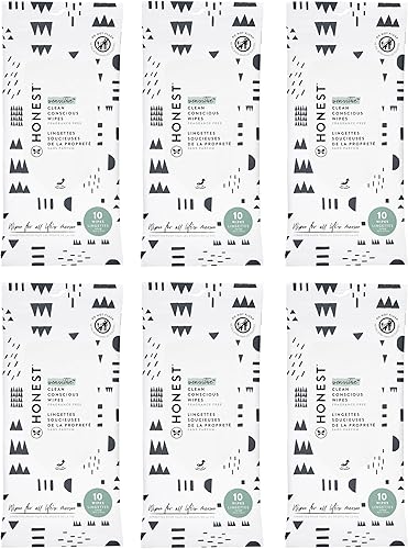 The Honest Company Hypoallergenic Multi-Use Baby Wipes for Sensitive Baby Skin, Pattern Play, 10 Count (Pack of 6)