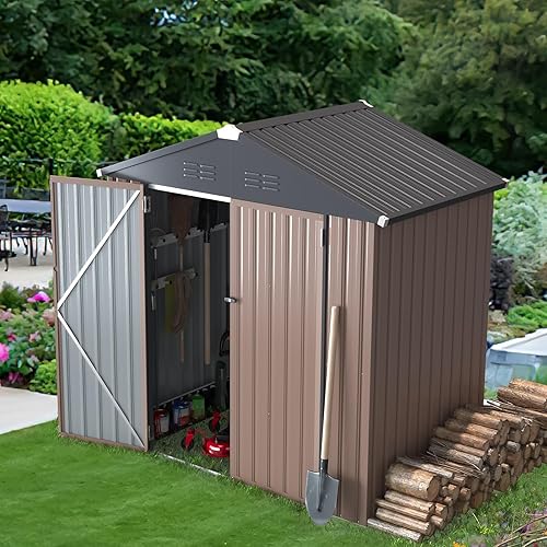 Vista 2 de AECOJOY Cobertizo de 6 x 4, pequeños cobertizos de almacenamiento de metal para exteriores y espacio libre de almacenamiento, 4 x 6 pulgadas