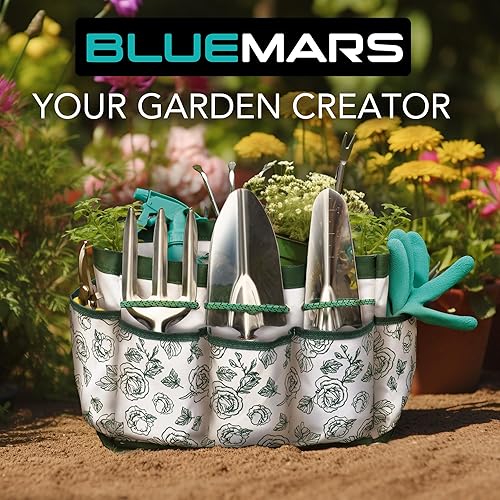 Miniatura 8 de Bluemars Kit de herramientas de mano de jardinería, 14 piezas, juego de herramientas de jardín de acero inoxidable resistente con bolsa de jardín