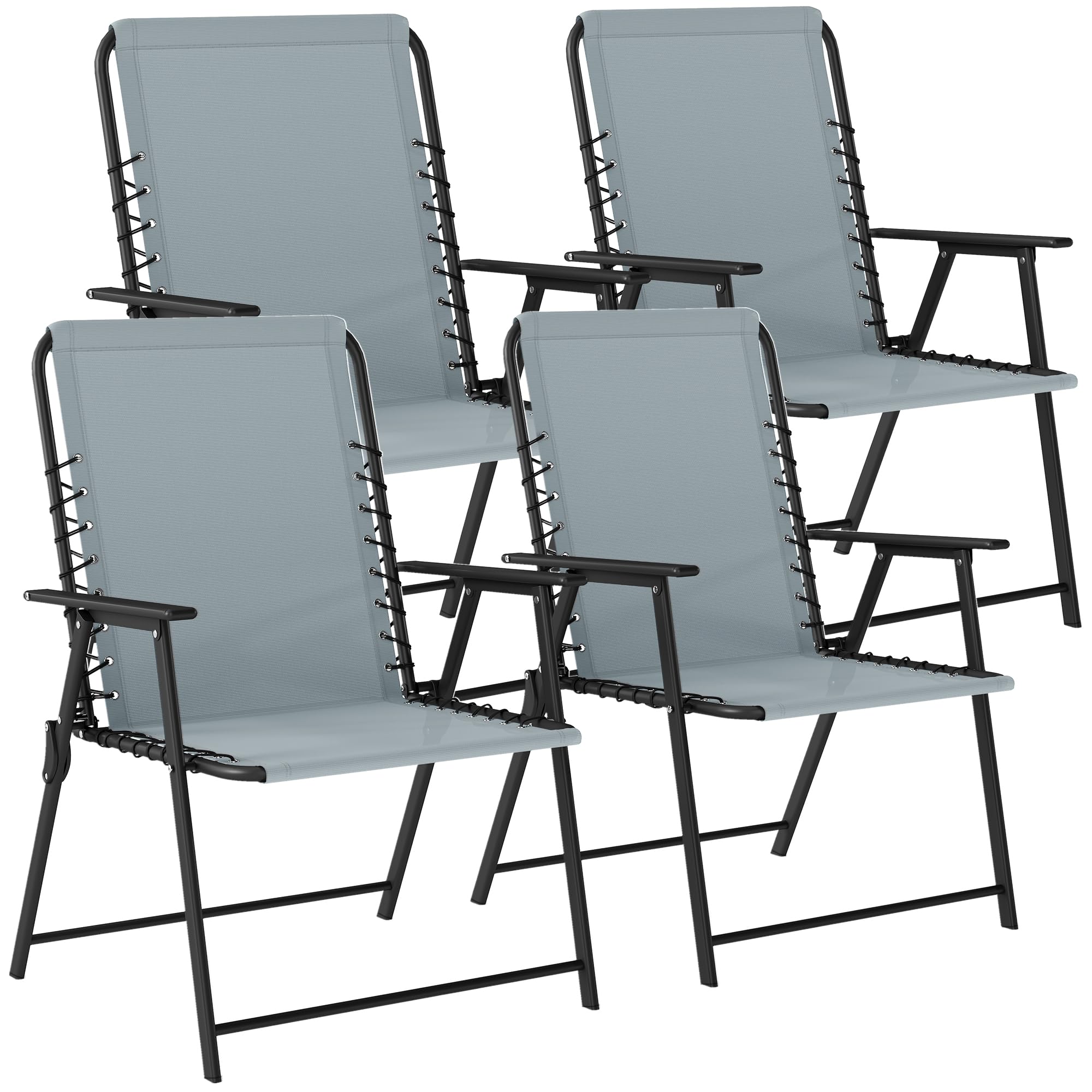 Outsunny Folding Garden Chairs Set of 4, Foldable Garden Dining Chairs with Wide Texteline Seat, High Back and Armrests, All Weather Outdoor Chair Set for Patio, Balcony, Camping, Beach, Light Grey โ image 1