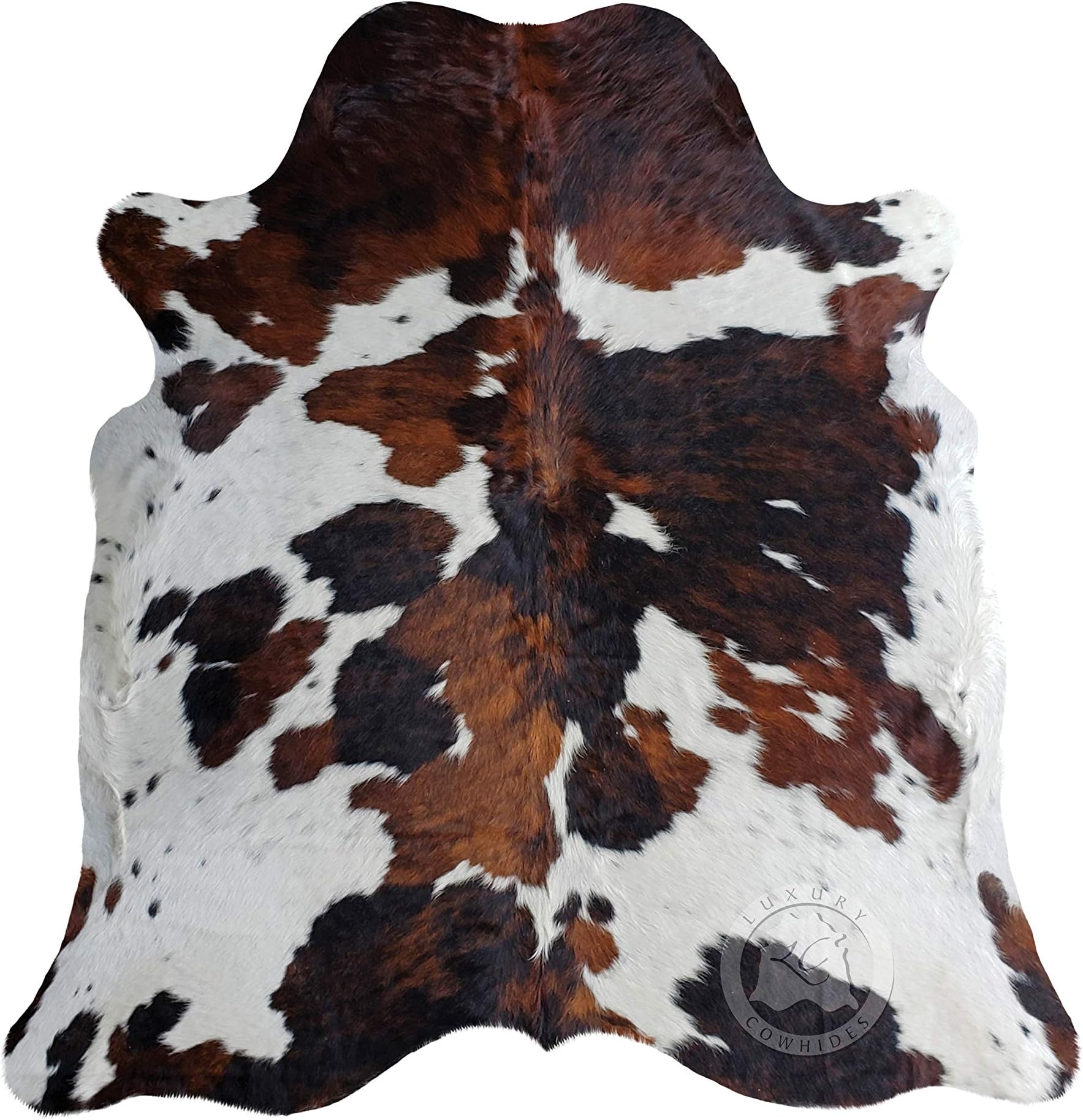 Sunshine Cowhides 100% Genuine Tricolor Cowhide Rug - Modern Style Animal Skin Rug & Floor Carpet for Living Room, Bedroom, Kitchen & More - Extra Large (6x7-8 Ft.)
