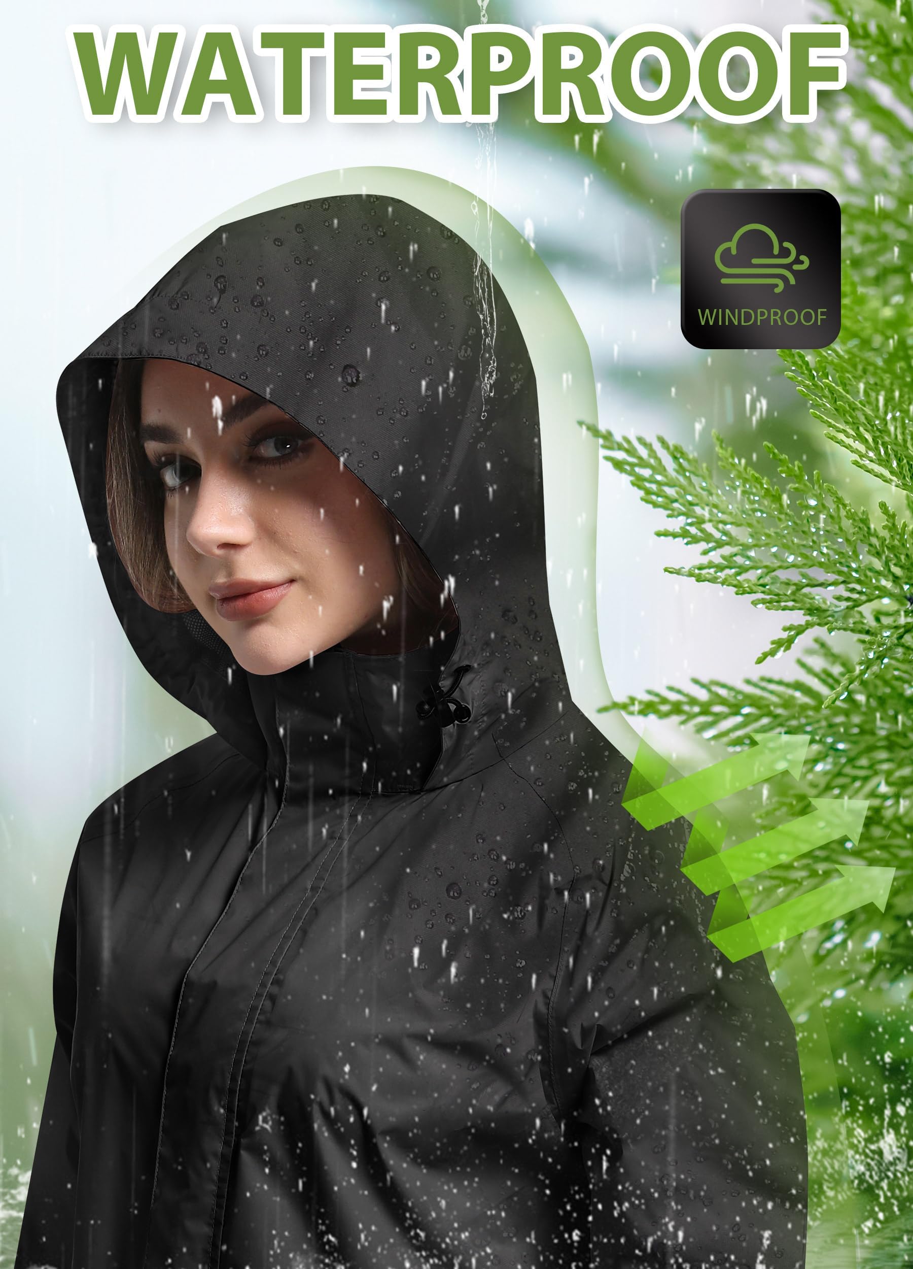ATLASLAVA Regenjacke Damen Dünne Faltbar Fahrradjacke Wasserdicht Leicht Outdoorjacke mit Kapuze Fahrrad Wandern