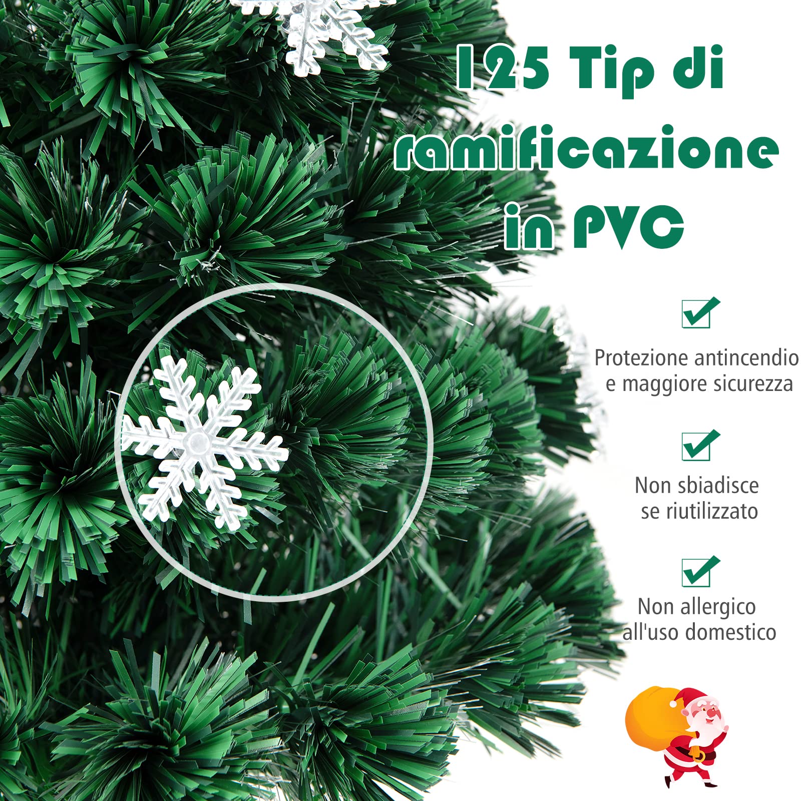 COSTWAY Albero di Natale 90/120/150/180 cm, Albero di Natale Artificiale con Luci LED, Rami Densi, Stelle Luminosi e Fibre Ottiche, Decorazione Natalizia per Casa, Ufficio e Negozio (120 cm)