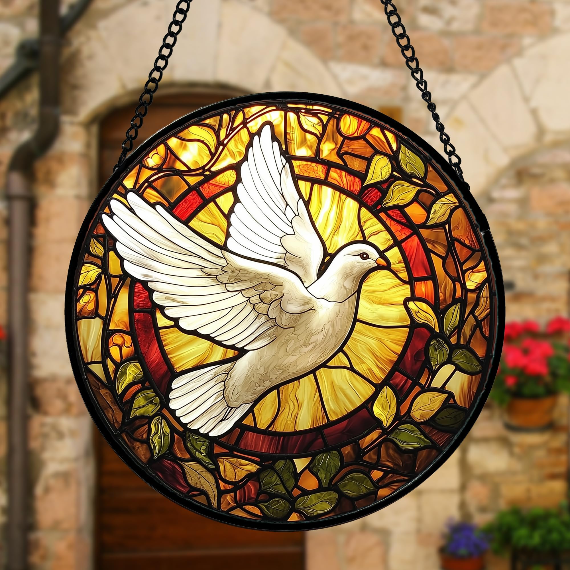 DASTOLL Buntglas-Fensterbehang, fliegende weiße Tauben-Sonnenfänger, Diamant-Glas-Panel-Behang, niedliche Vögel, Sonnenfänger, Dekoration für Geburtstag, für Frauen, Männer, Ehefrau, Tante und Mutter