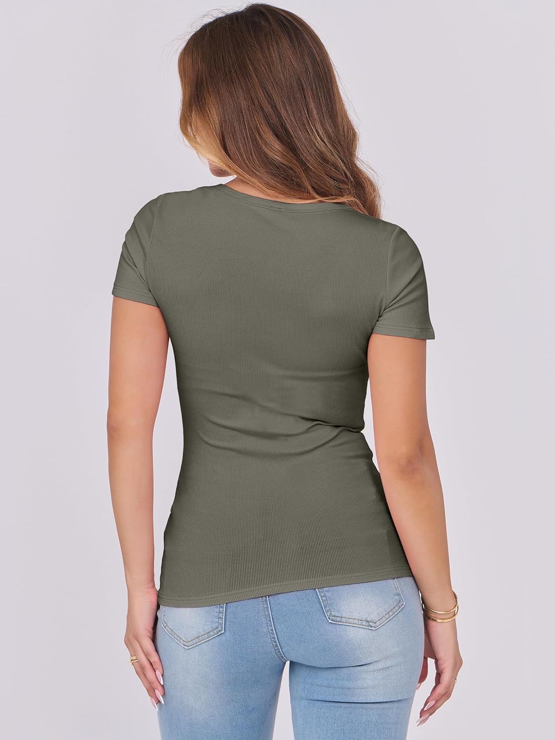 ANRABESS Women Short Sleeve Tops Scoop Neck Ribbed Knit Slim Fitted Basic Tee Shirt Casual Summer Clothes 2026 Spring Outfits - Image 6