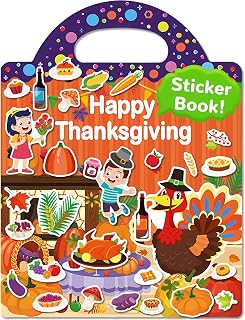 Thanksgiving Sticker Books for Kids, Thanksgiving Gifts Reusable Sticker Books for Toddlers 1-3, 2-4, Travel Toys Acticities Crafts Birthday Gifts for Boys Girls Kids