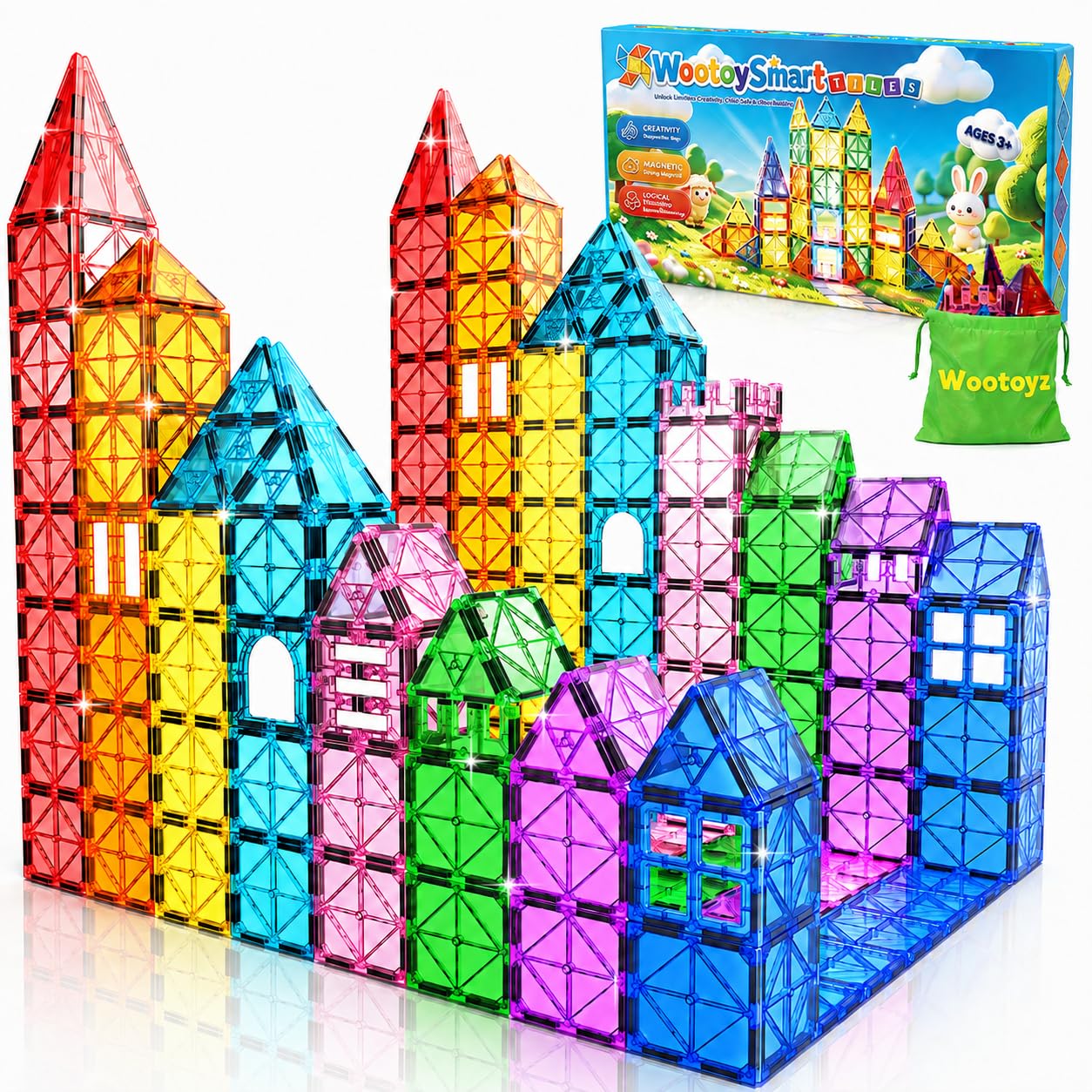 Wootoyz Magnetische Bausteine, Spielzeug Junge Mädchen 3 4 5 6 Jarhe | Magnetische Bausteine Spielzeug ab 3+ Jahre Jungen Mädchen Geschenk Mädchen 3-6 Jahre Magnetspiel Montessori Spielzeug