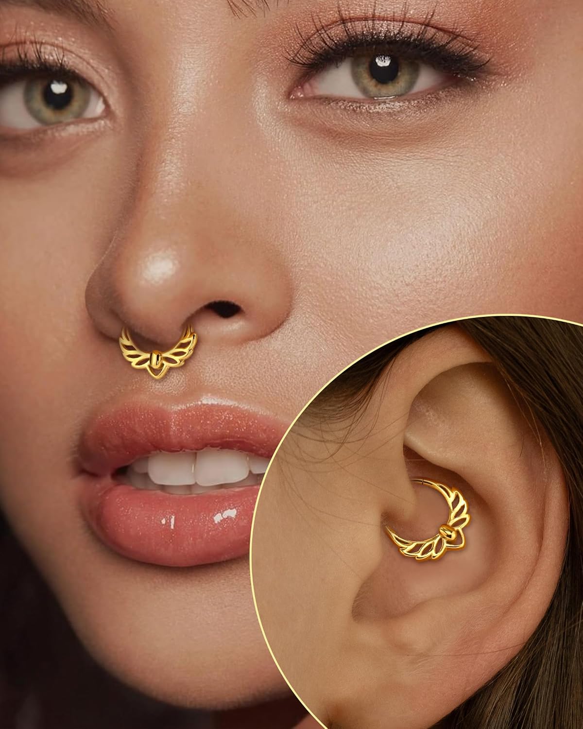 COCHARM Lotus Septum Rings 16G，316L Surgical Steel Hinged Segment Septum Nose Rings, Helix Daith Piercing Jewelry 8/10MM