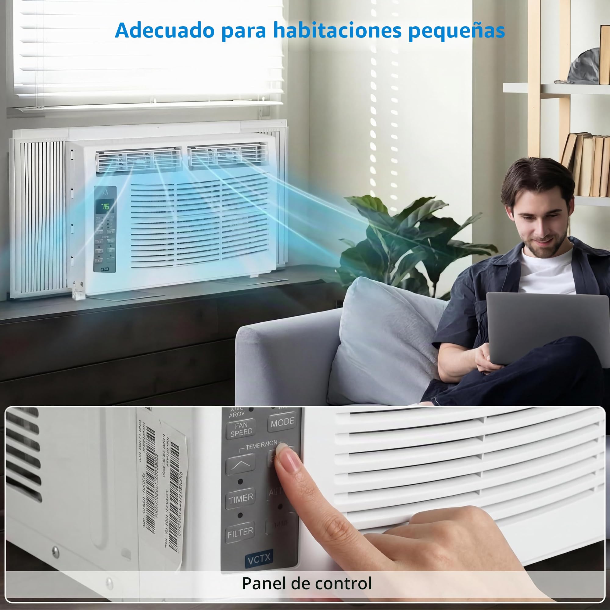 Aire acondicionado para ventana de 6000 BTU, refresca hasta 250 metros cuadrados con enfriamiento, deshumidificador, 3 velocidades de ventilador, unidad de aire acondicionado para ventana