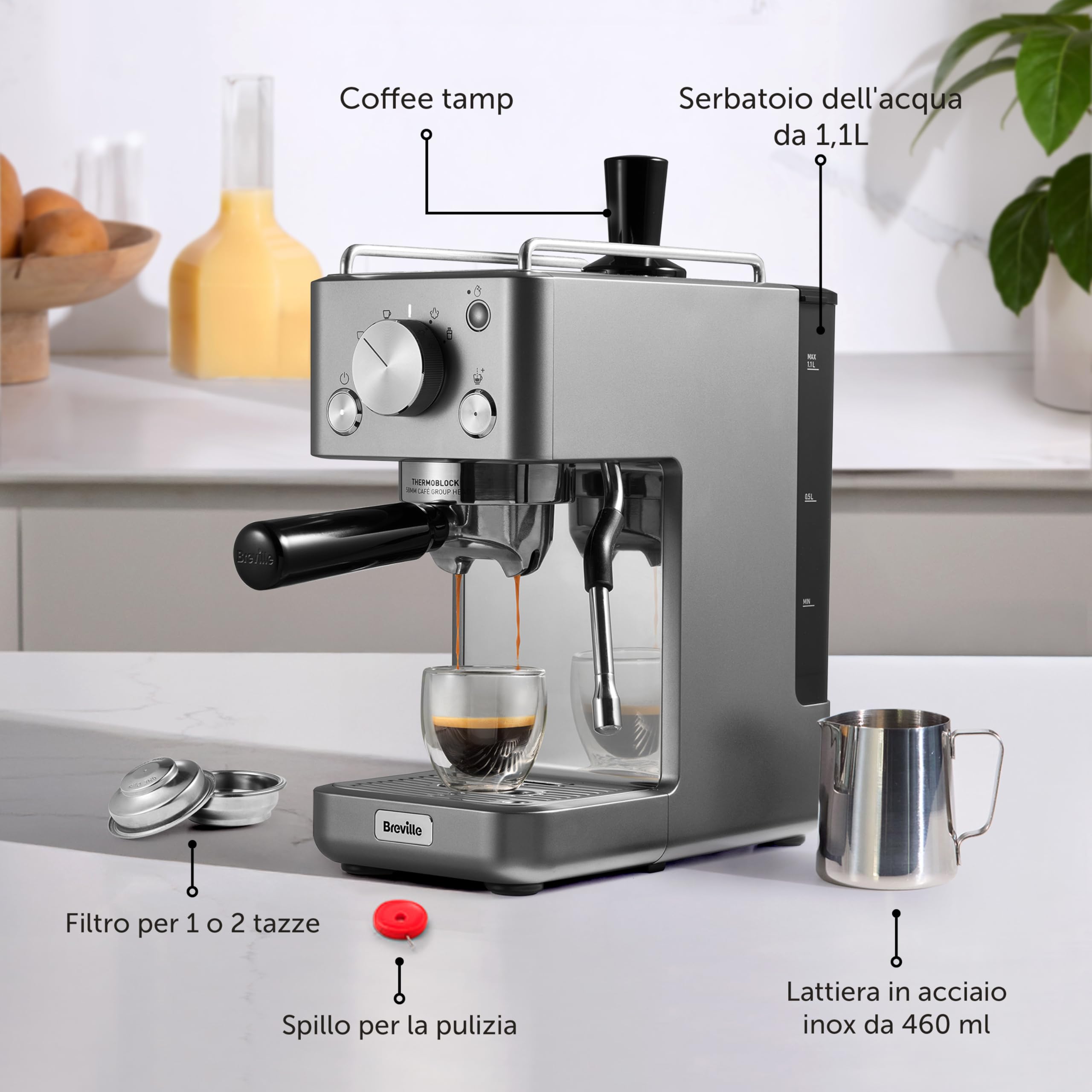 Breville Barista Slimline Macchina per espresso | IMontalatte integrato | Macchina da caffè compatta per cappuccini, latte macchiato e altro | Pompa da 15 bar | Argento [VCF185X]