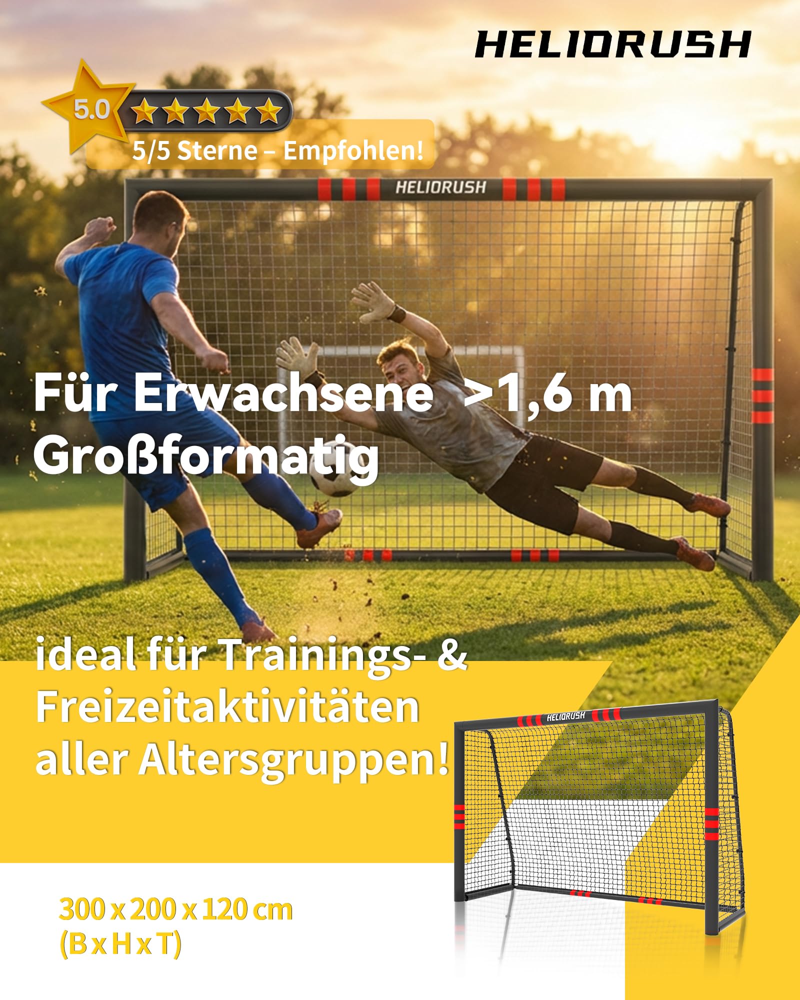 Fußballtor für Garten Kinder - 32mm Stahlrahmen & EPE-Polsterung, Wetterfestes Tor Set mit 33-lagigem PE-Netz & U-Erdanker (180/240/300cm)