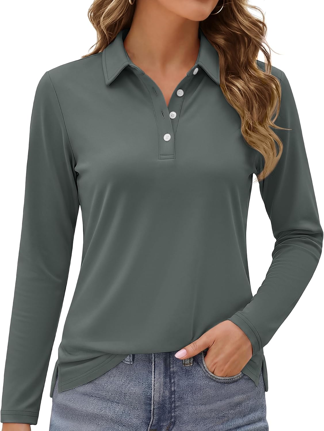MAGCOMSEN Women's Polo Shirts Long Sleeve Golf Shirt Quick Dry UPF 50+ Sun Protection Lightweight Tennis Shirts