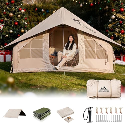 Miniatura 12 de Tiendas inflables para acampar, gran tienda de camping inflable con bomba manual, tiendas inflables fáciles de montar para 4-6 personas, tienda de
