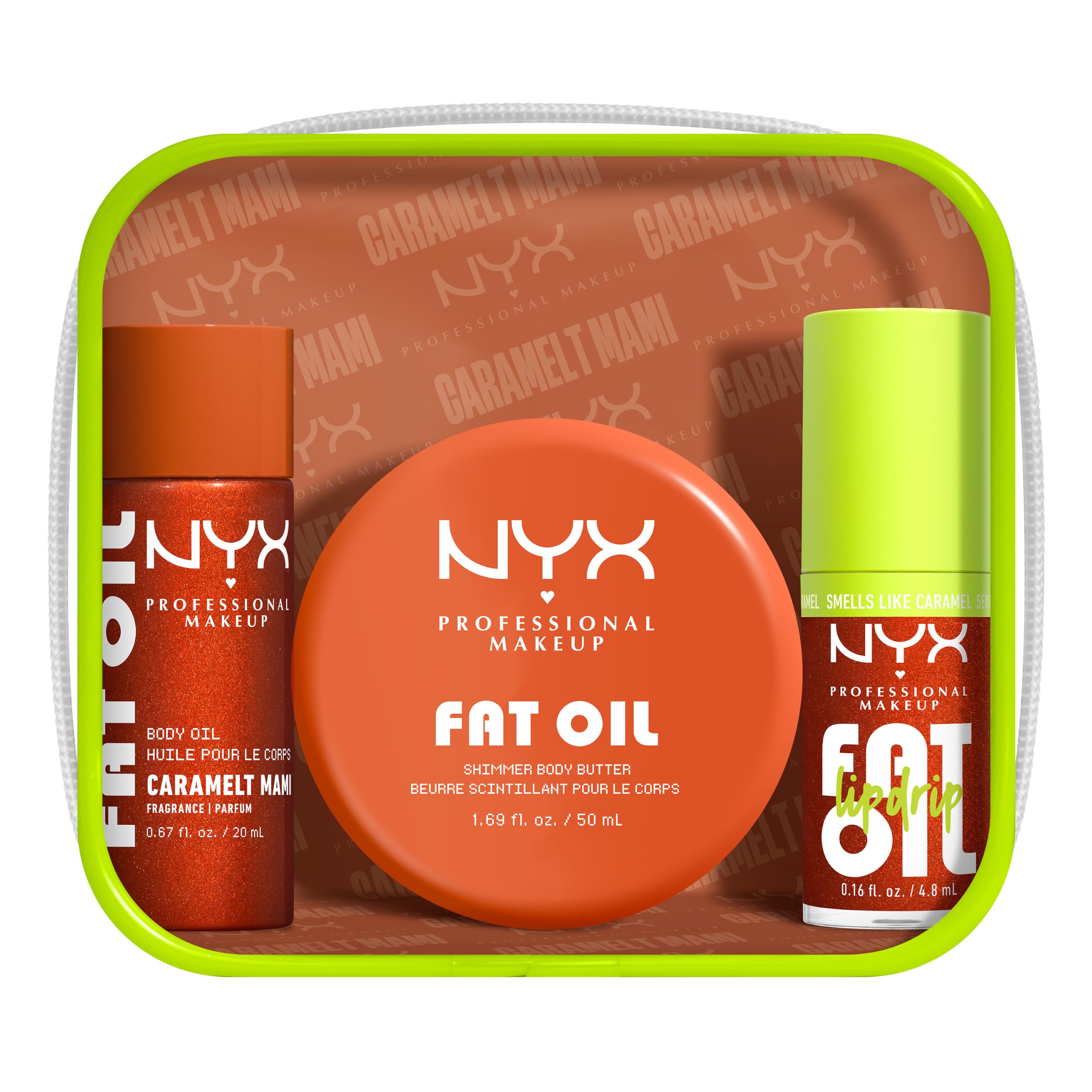NYX Professional Makeup Gift Set Fat Oil Lip & Body Travel Size, Caramelt